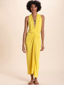Solid-color Midi Dress Tied at the Waist