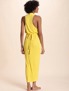 Solid-Color Midi Dress Tied at the Waist