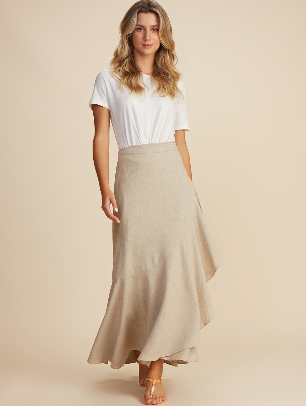 Linen Solid-Colors Long Skirt