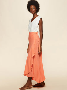 Solid-Color Linen Long Skirt