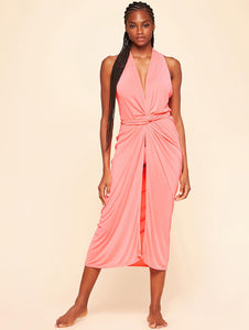 Solid-Color Midi Dress Tied at the Waist