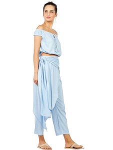 Solid-color Linen Pants with Overskirt