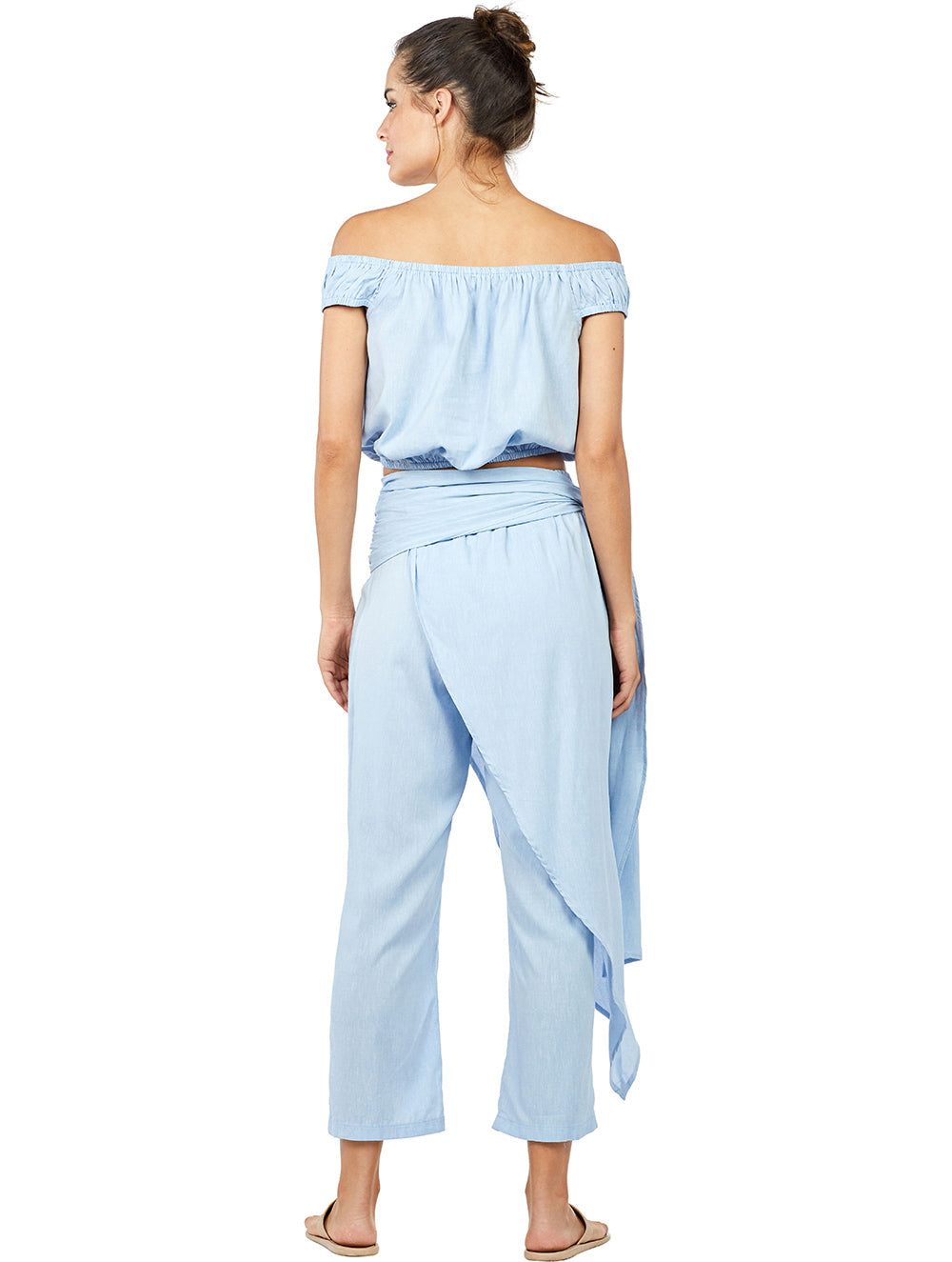 Solid-color Linen Pants with Overskirt