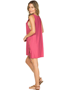 Solid-color Short Dress with Side Laces