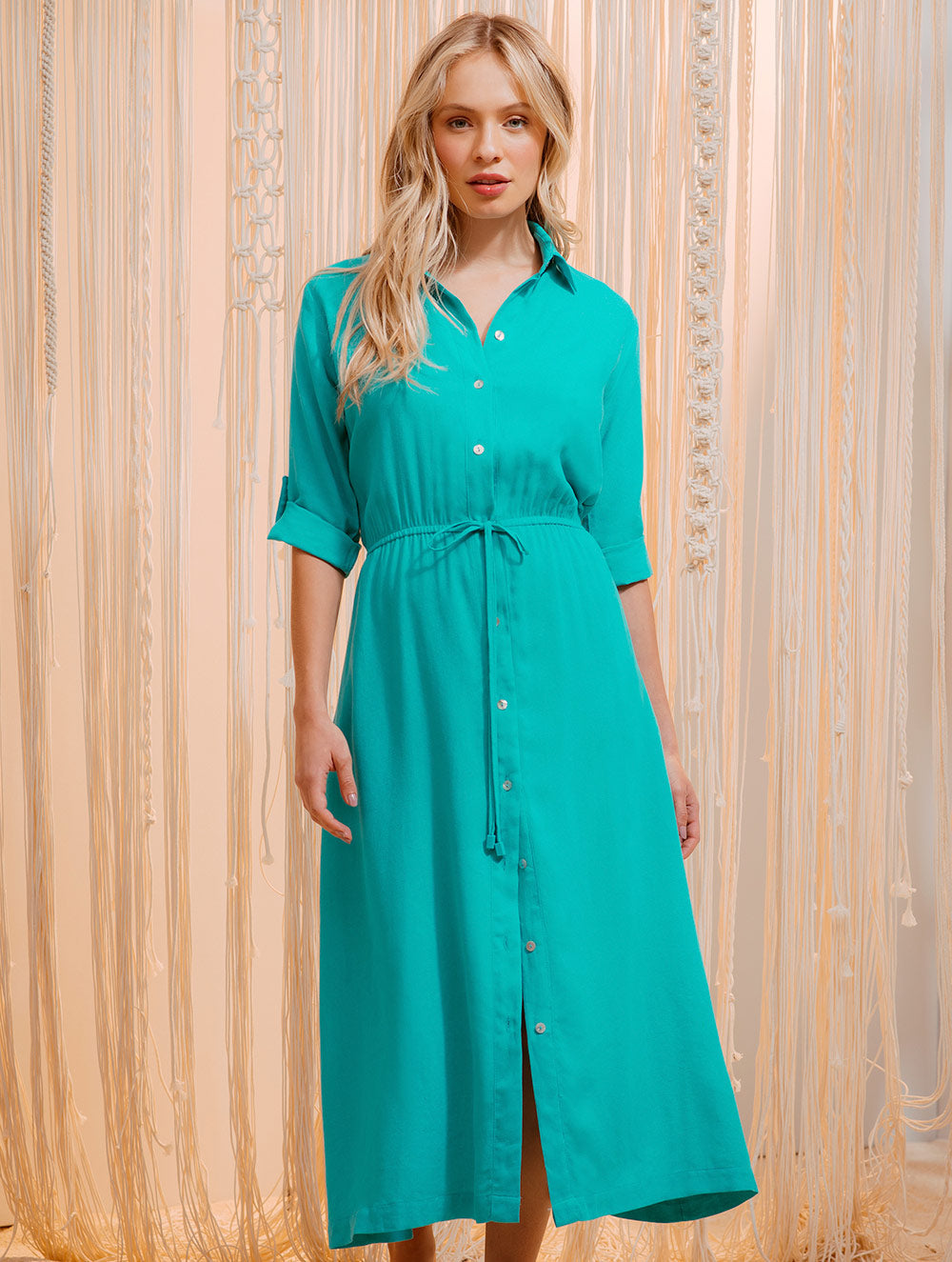 Linen Solid-Colors Midi Dress