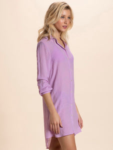 Shantung Solid-color Shirt w/ Long Sleeves